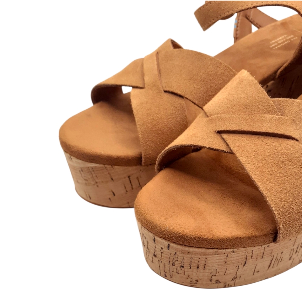 SALE! TOMS Willow Tan Suede Wedge Sandals Size 10 - Picture 6 of 9